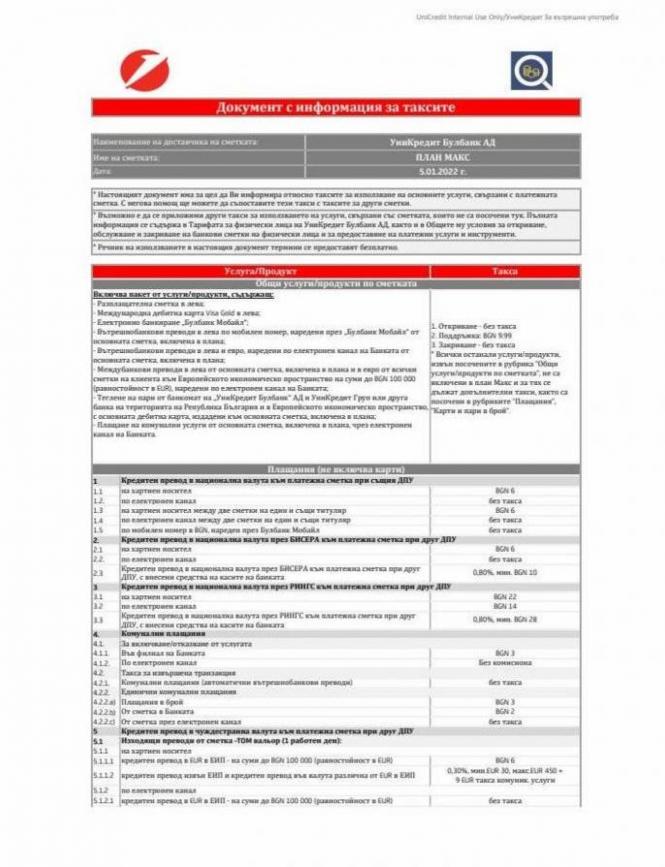 Unicreditbulbank Документ с информация за таксите. УниКредит Булбанк (2022-03-29-2022-03-29)