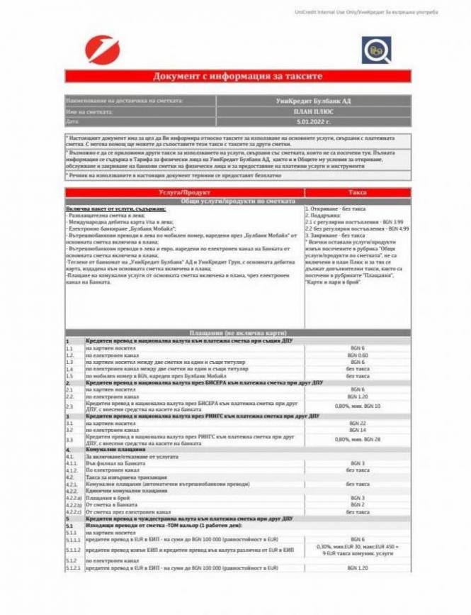 Unicreditbulbank Документ с информация за таксите. УниКредит Булбанк (2022-03-29-2022-03-29)